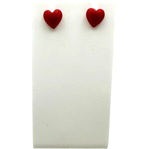 Red Heart Shaped Stud Earrings With Silver Tone Posts Womens Fashion Jewelry